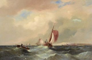 William Thornley (fl.1858-1898) Fishing boats and other shipping off a coastline Signed 'W A