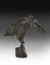 Siobhan Bulfin (Contemporary) Irish "Galloping Racehorse Head" Signed and incised 1/9, bronze,