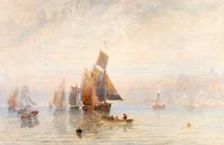 George Weatherill (1810-1890) "Nearing Whitby Harbour" Signed, watercolour heightened with white and