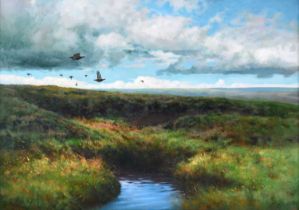 Ian MacGillivray (b.1964) Scottish Grouse in flight over moorland Signed and dated (20)06, inscribed