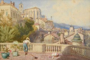 Myles Birket Foster RWS (1825-1899) Andalucian terrace with figure Monogrammed, watercolour