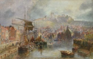 George Weatherill (1810-1890) Whitby Harbour Signed and dated 1867, watercolour heightened with