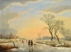 Carel Lodewijk Hansen (1765-1840) Dutch Figures in a frozen landscape Signed, oil on canvas, 41cm by