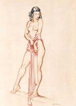 Sir William Russell Flint RA, PRWS, RSW (1880-1969) Scottish Standing Nude Signed, chalk, 36.5cm