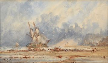 George Weatherill (1810-1890) The Shore at Upgang Watercolour with scracthing out, together with a