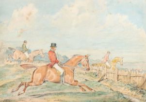 Attributed to Henry Thomas Alken (1785-1851) Huntsmen taking a fence Signed, watercolour, together