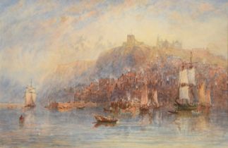 George Weatherill (1810-1890) Whitby Harbour Signed, pencil and watercolour heightened with white