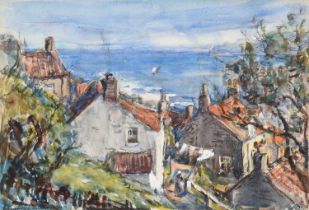 Rowland Henry Hill (1873-1952) "Runswick Cottages" Signed and dated 1931, mixed media, 17cm by 24.