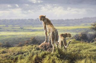 Paul Augustinus (b.1952) Danish "Hunters of the Mara Triangle" (2008) Signed, oil on canvas, 59cm by