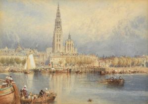 Myles Birket Foster RWS (1825-1899) "Rouen" Monogrammed, watercolour heightended with white, 12cm by