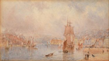 George Weatherill (1810-1890) Whitby Harbour Signed, pencil and watercolour with scratching out,