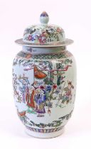 A Chinese Porcelain Vase and Cover, 20th century, painted in famille rose enamels with a