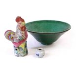 A Chinese Porcelain Model of a Cockerel, 19th century, painted in famille rose enamels 20cm high A