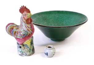 A Chinese Porcelain Model of a Cockerel, 19th century, painted in famille rose enamels 20cm high A