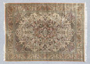 Silk Ghom-Design Carpet, modern The ivory ground richly decorated with birds and vines around