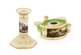 A Flight & Barr Worcester Porcelain Inkstand, circa 1800, of demi-lune form with five receptacles,