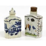 A Prattware Tea Canister, circa 1800, moulded in relief with "Macaroni" figures 12cm high A