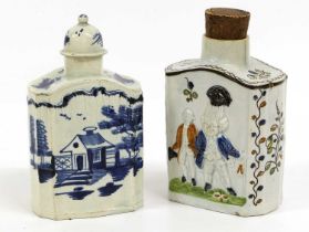 A Prattware Tea Canister, circa 1800, moulded in relief with "Macaroni" figures 12cm high A