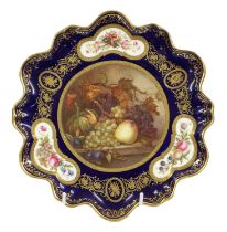 An Aynsley Porcelain Tray, late 19th century, by J Rouse, of lobed form, painted with a still life