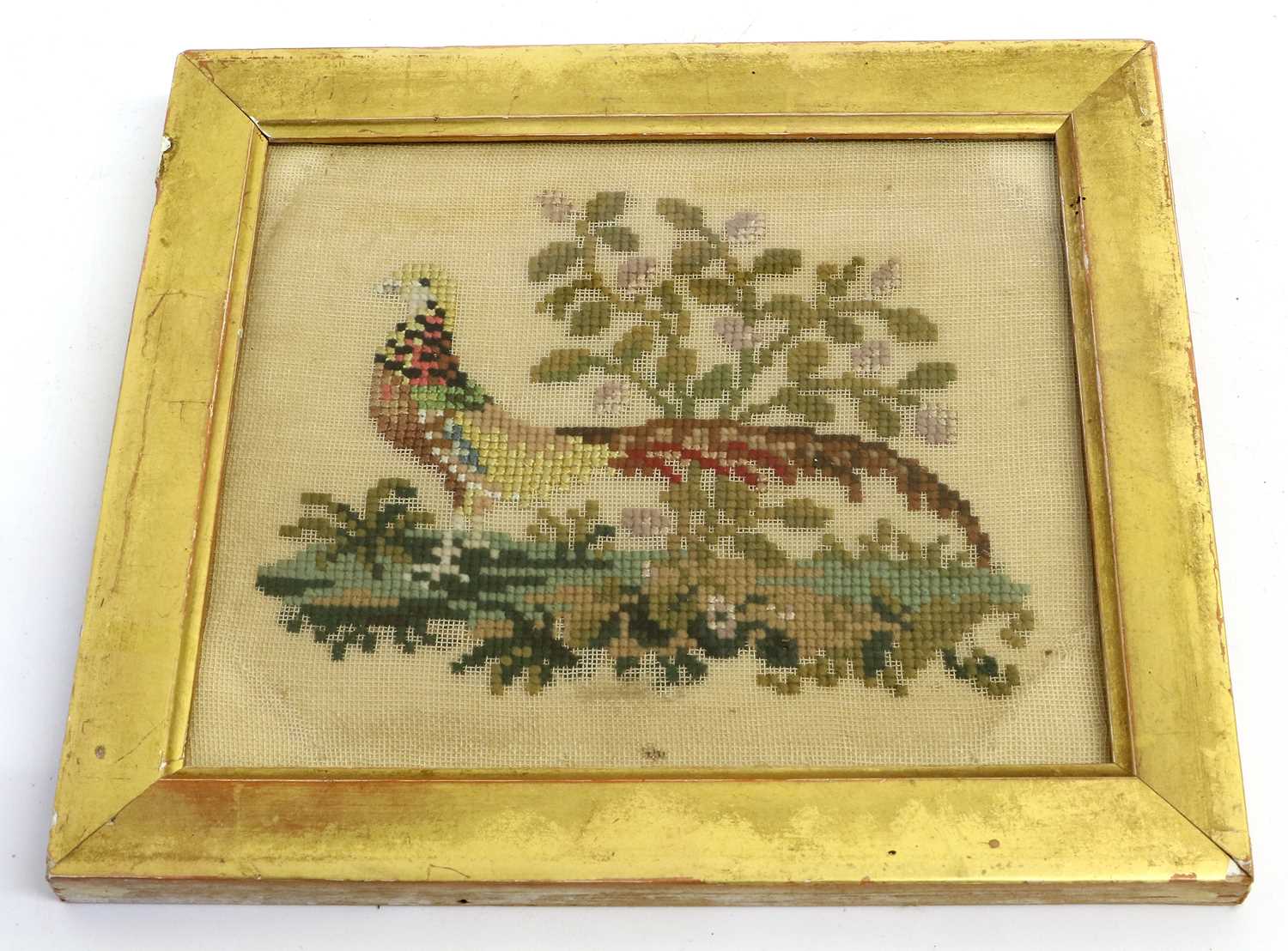 A Pair of Victorian Woolwork Pictures, depicting exotic birds amongst foliage 14cm by 16.5cm A - Image 3 of 7