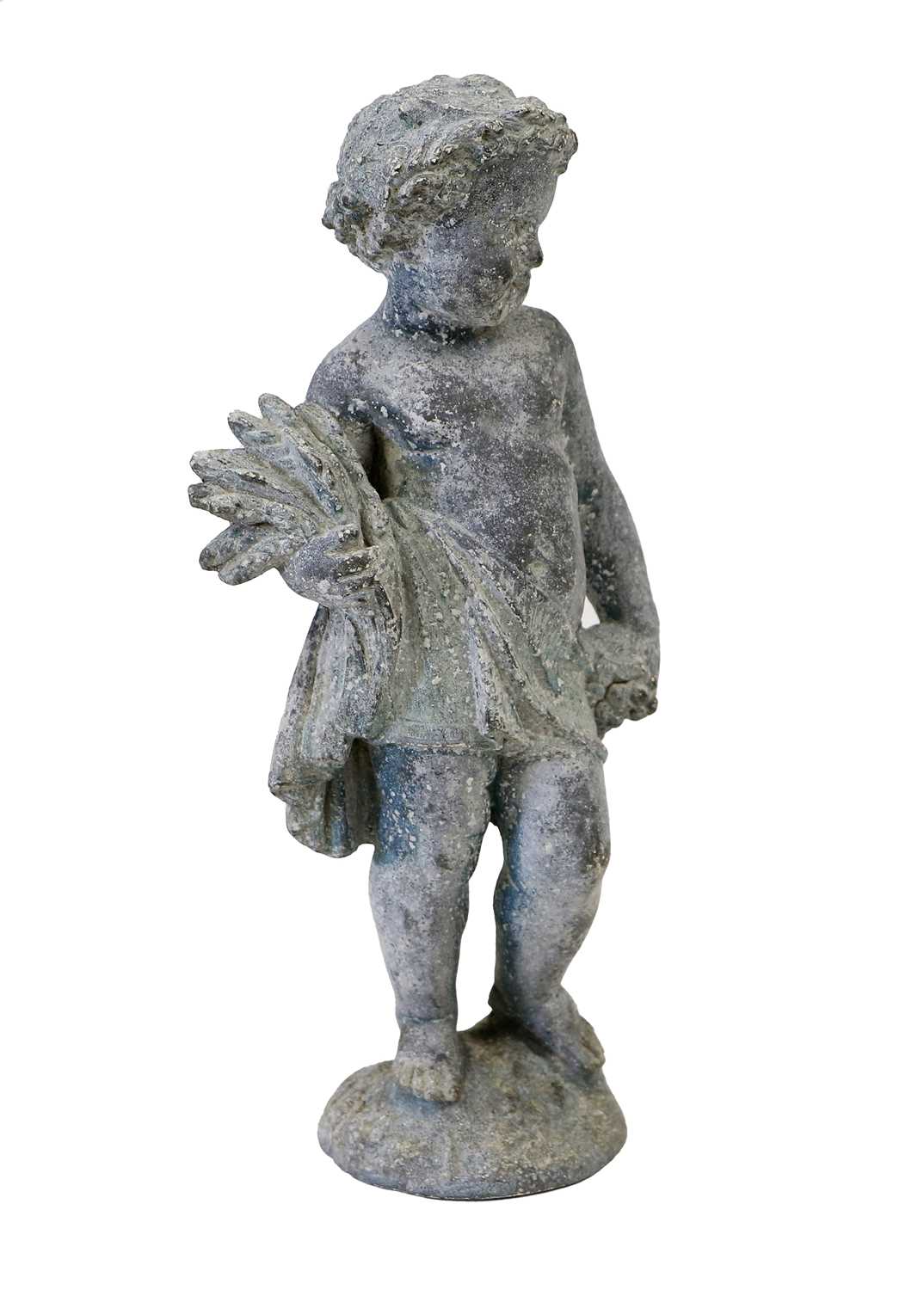 A Lead Figure of Summer from The Seasons, in 18th century style, as a loosely draped putto holding a - Image 2 of 3