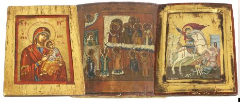 A Russian Icon, depicting the Vision of St Andrew 33cm by 28cm A Similar Icon, depicting the Madonna