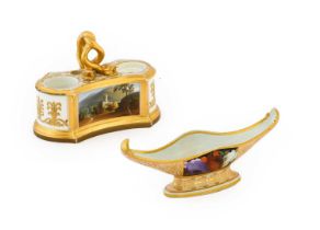 A Flight, Barr & Barr Worcester Porcelain Inkstand, circa 1820, of shaped rectangular form with