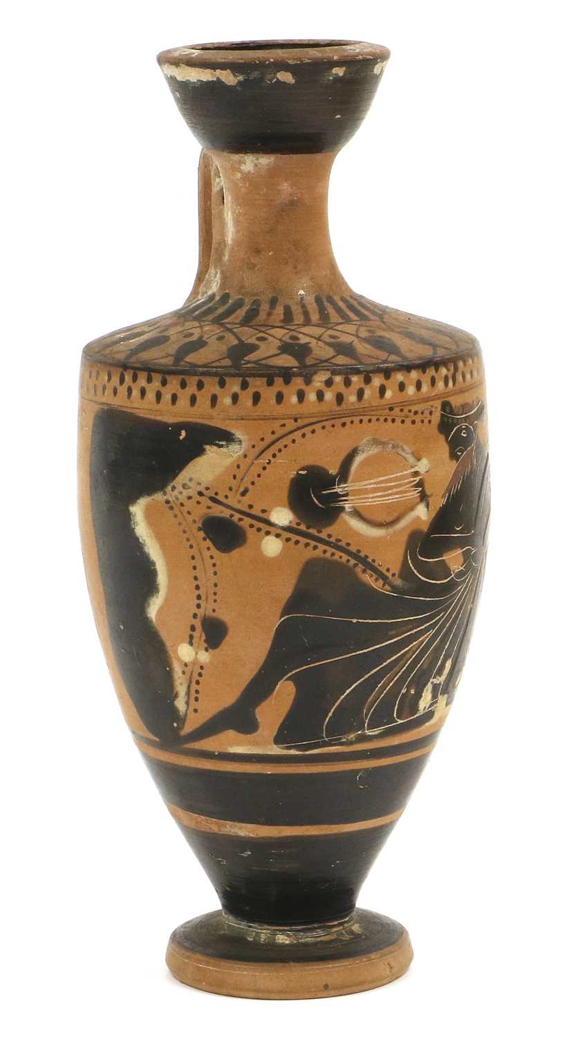 An Etruscan / Attic Style Terracotta Black Figure Lekythos (oil ewer), of typical form and painted - Image 5 of 11