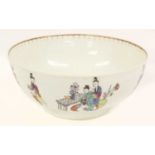 A Worcester Porcelain Bowl, circa 1770, feather moulded and painted in coloured enamels with a