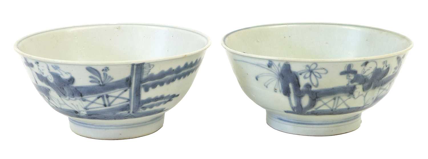 Two Chinese Porcelain "Tek Sing" Bowls, each painted in underglaze blue with a boy in a landscape - Image 4 of 4