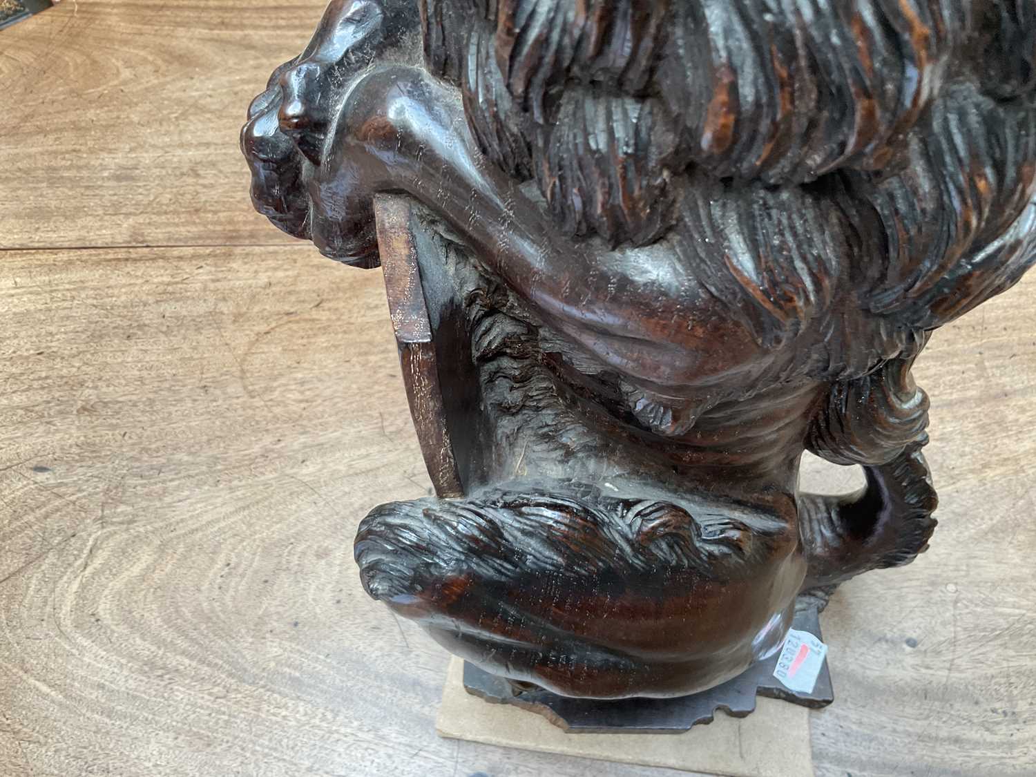 A Carved Oak Heraldic Lion, 18th century, possibly a newal post finial, modelled holding a vacant - Image 7 of 7