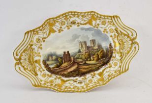 A Spode Porcelain Comport, circa 1810, of traditional form with shell and scroll handles, painted