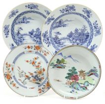 A Pair of Chinese Porcelain Dishes, Qianlong, painted in underglaze blue with typical landscapes