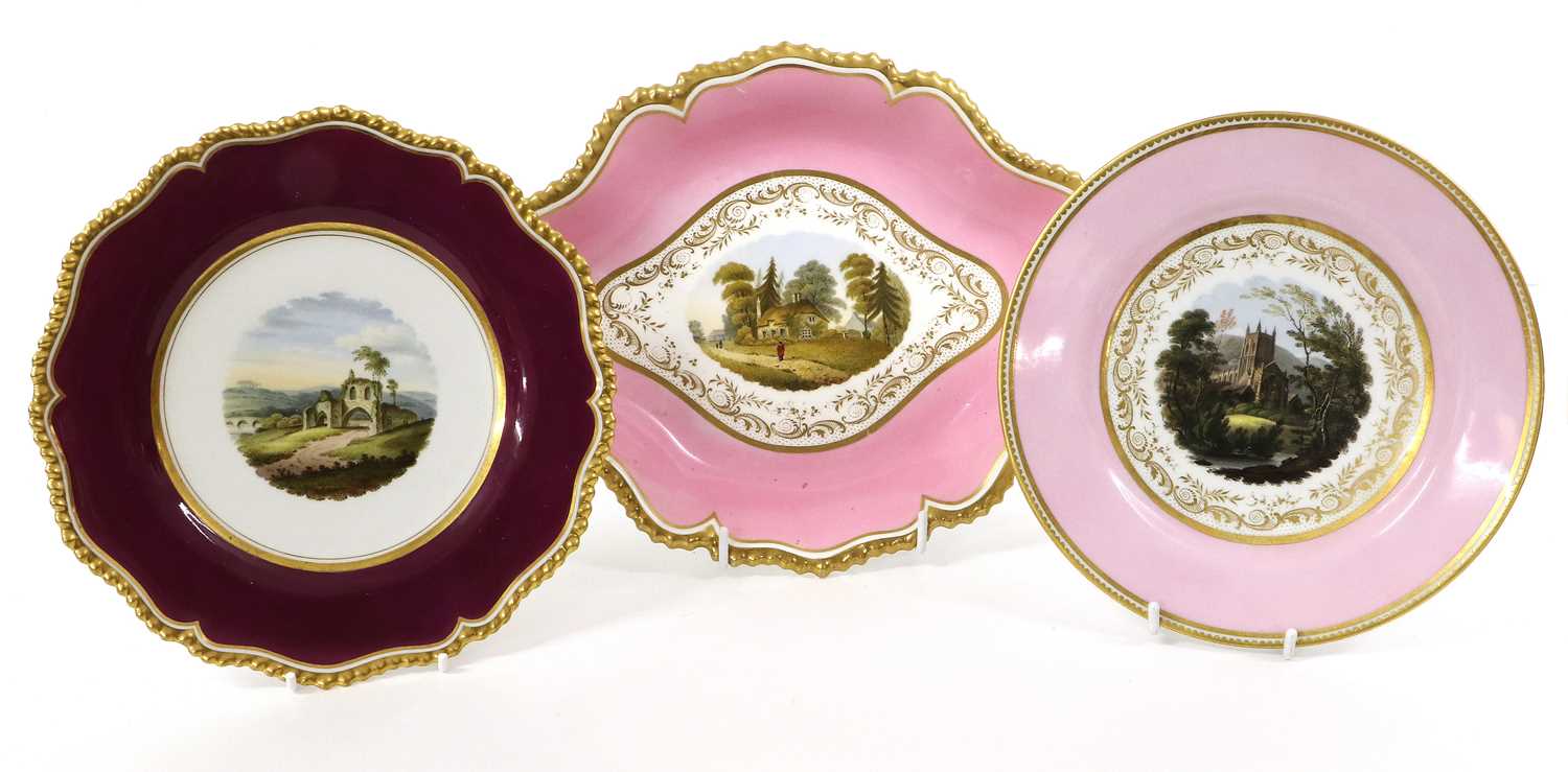 A Flight, Barr & Barr Worcester Porcelain Plate, circa 1820, painted with a tilted view "Malvern