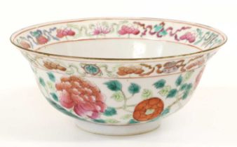 A Chinese Porcelain Bowl, Guangxu, painted in famille rose enamels with a phoenix in a continuing