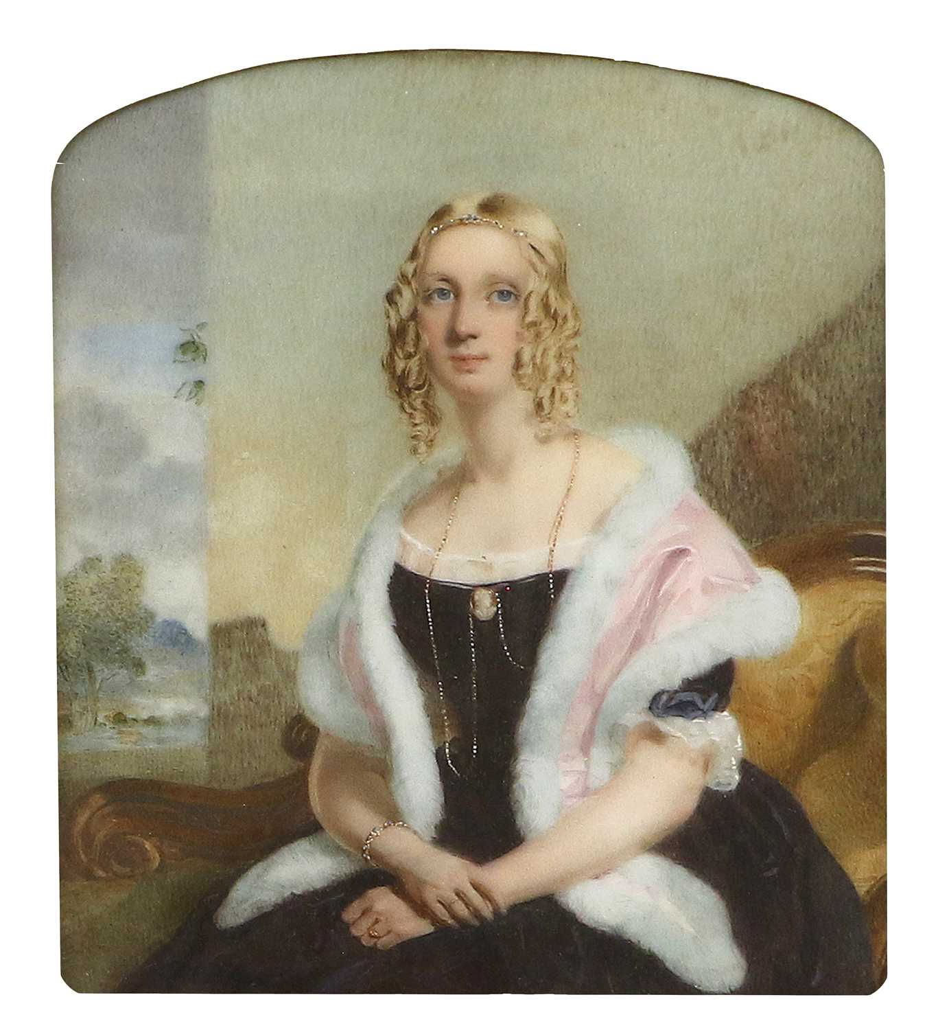 Thomas Heathfield Carrick (1802-1874): Miniature Portrait of a Young Lady, three-quarter length, - Image 9 of 11