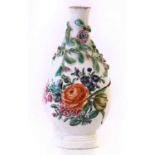 A London Decorated Chinese Porcelain Bottle Vase, 18th century, of quatrefoil form, applied with