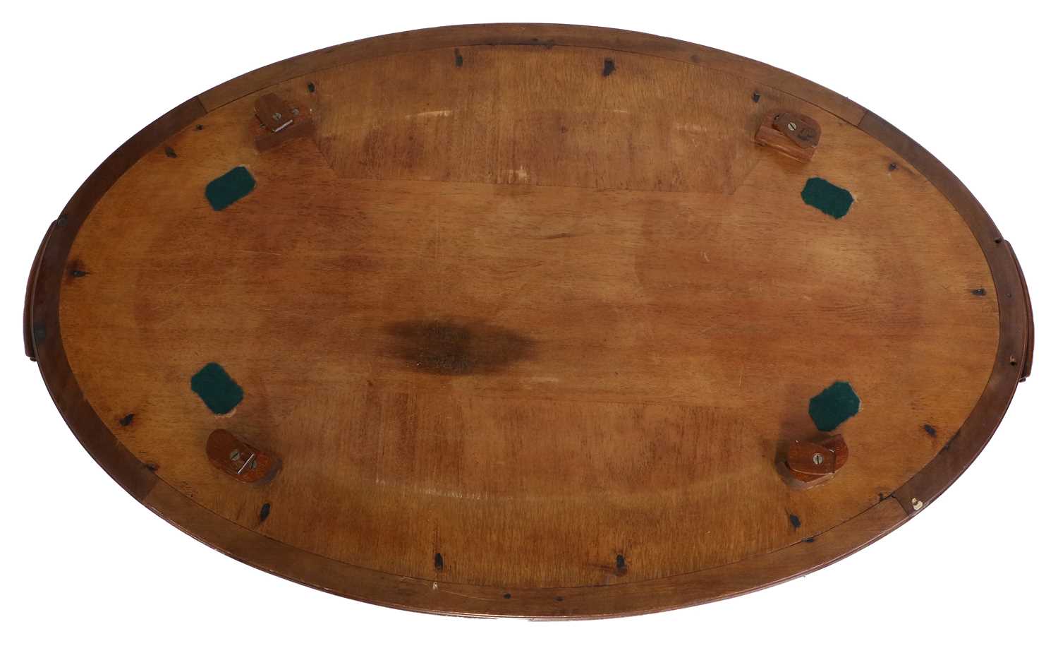 A Mahogany and Marquetry-Inlaid Oval Tray, circa 1900, with scrolled handles and moulded border, the - Image 3 of 3