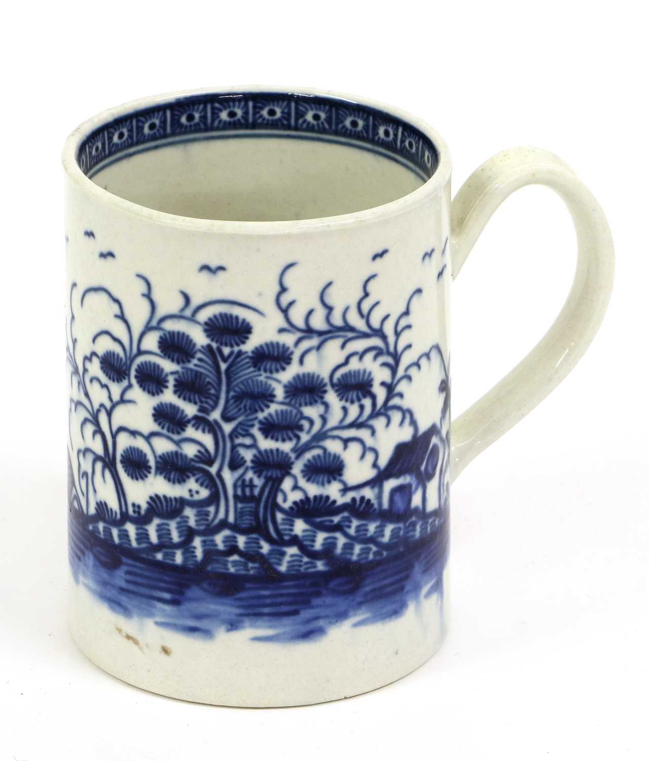 A Worcester Porcelain Mug, circa 1770, painted in underglaze blue with the "Rock Strata Island" - Image 2 of 2