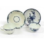 A Worcester Teabowl and Saucer, circa 1760, painted in underglaze blue with the "Mansfield" pattern,