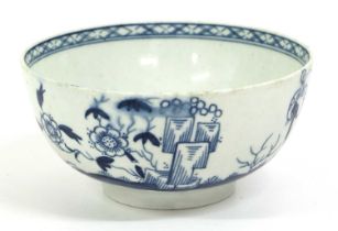 A Worcester Porcelain Bowl, circa 1765, painted in underglaze blue with the Bird in a Ring