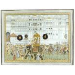 Indian School A Maharajah and Attendants riding an elephant in a parade of guards, soldiers,