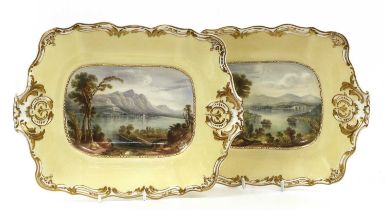 A Pair of Copeland & Garrett Porcelain Dessert Dishes, 19th century, with gilt and pale yelow ground