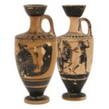 An Etruscan / Attic Style Terracotta Black Figure Lekythos (oil ewer), of typical form and painted