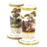 A Pair of Spode Porcelain Spill Vases, circa 1820, of cylindrical form and on spreading bases,