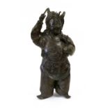 A Japanese Bronze Figure of an Actor, Meiji period, standing wearing a noh mask and traditional