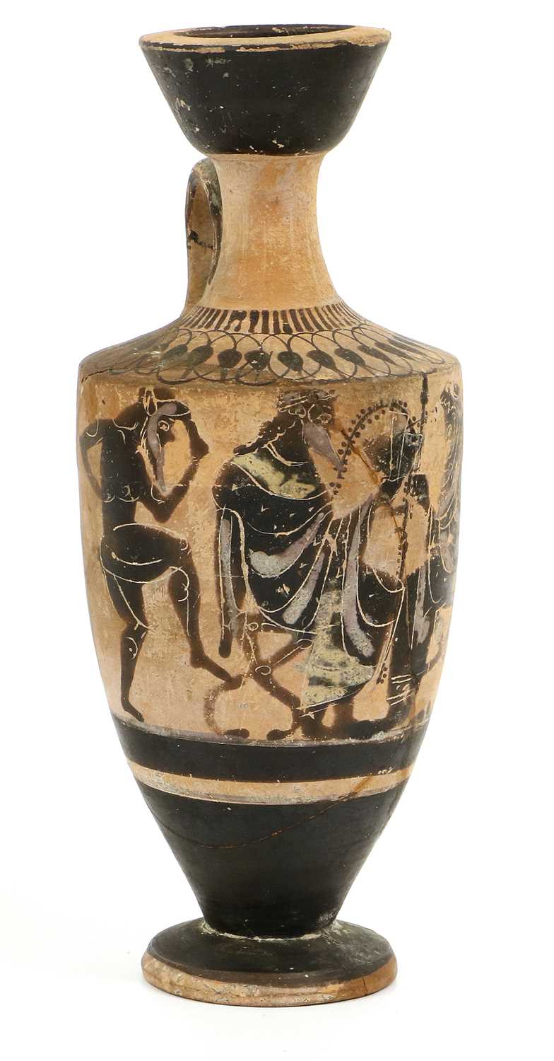 An Etruscan / Attic Style Terracotta Black Figure Lekythos (oil ewer), of typical form and painted - Image 2 of 11