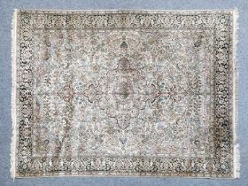 Kashmir Silk Piled Rug North West India, modern The ivory field of vines and palmettes centred by