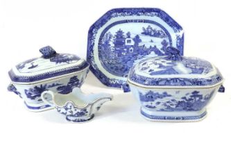 A Chinese Porcelain Tureen and Cover, 18th century, of rectangular canted form, with scroll