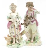 A Pair of Chelsea Derby Porcelain Figures of the French Shepherds, circa 1770, the young boy holding